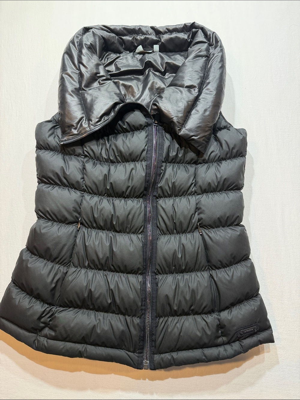Athleta Black Quilted Puffer Vest with Stand Collar